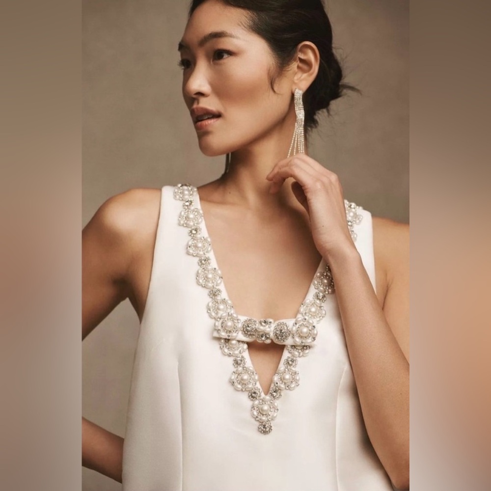 NEW Sachin + Babi Sylvie Embellished Pearl Mini Dress, Off-White Mikado, sz 2